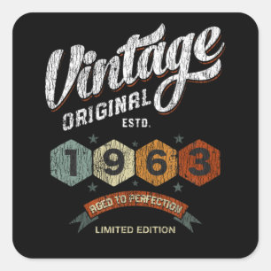Sticker Carré Amusant 62 ans 1963 Vintage 62e anniversaire Cadea