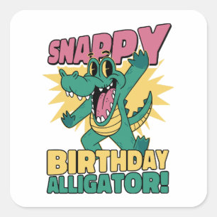 Sticker Carré Amusant alligator et baigneur de crocodile d'anniv