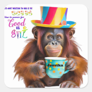 Sticker Carré Amusant café personnalisé Orangutan personnalisé