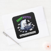 Sticker Carré Amusant Écrivain Ghost Extraordinaire Cute Ghost (Enveloppe)