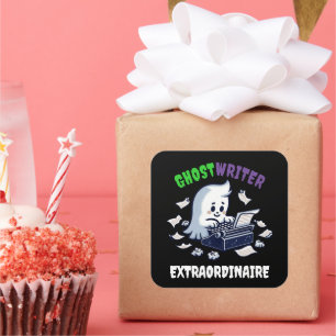 Sticker Carré Amusant Écrivain Ghost Extraordinaire Cute Ghost