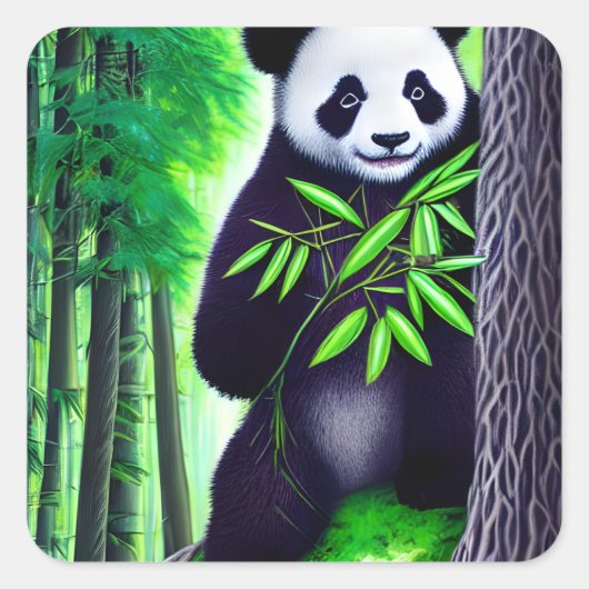 Sticker Carré Amusant Petit Ours Panda (Devant)