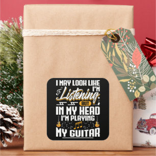 Sticker Carré Amusante écoute dans ma tête Je joue ma guitare