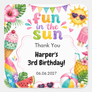 Sticker Carré Amusement au soleil Anniversaire d'été tropical