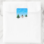 Sticker Carré Amusement cool Snowman Sparkly Noël Arbres bleus (Sac)