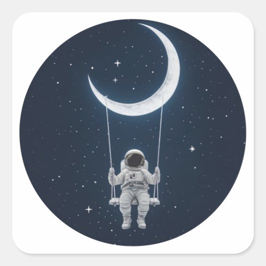Sticker Carré Amusement dans l'espace - Un astronaute se balade (Devant)