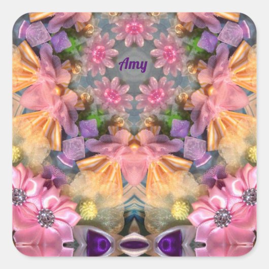 Sticker Carré AMY ~ Tons Jaune, Violet, Rose, Bleu (Devant)