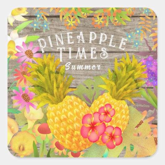 Sticker Carré Ananas à fleurs (Devant)
