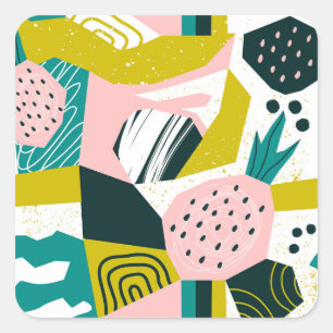 Sticker Carré Ananas Abstrait : Patchwork coloré sans fil