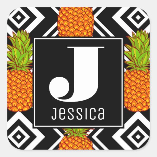 Sticker Carré Ananas géométriques | Monogramme (Devant)