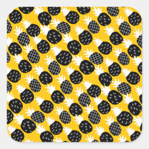 Sticker Carré Ananas noir