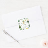 Sticker Carré Ananas & Pacificateurs Aloha Baby shower vert (Enveloppe)
