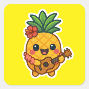 Sticker Carré Ananas souriant Kawaii - Tropical