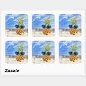 Sticker Carré ananas tropical avec lunettes de soleil (Feuille)