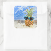Sticker Carré ananas tropical avec lunettes de soleil (Sac)