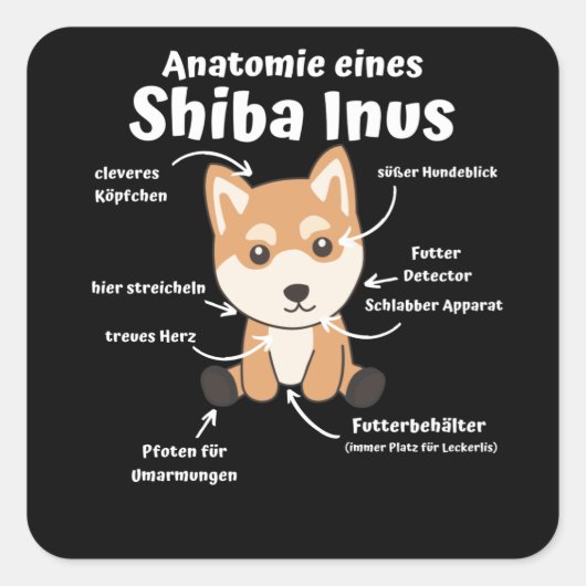 Sticker Carré Anatomie D'Un Chien Doux Shiba Inus Chien Chien Ch (Devant)