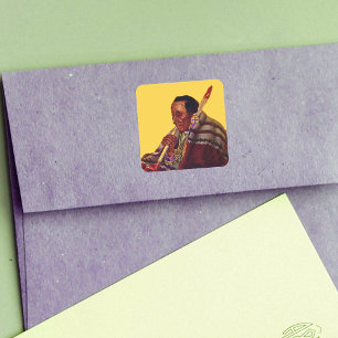 Sticker Carré Ancien Amérindien Plumes Mâle Pipe de Paix