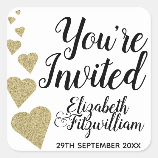 Sticker Carré Ancien Coeurs de Parties scintillant d'or Envelopp (Devant)