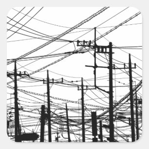 Sticker Carré Ancien téléphone et lignes électriques