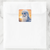 Sticker Carré Ancienne hippie, Mec motard, Backpacker (Sac)