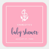 Sticker Carré Ancre Baby shower de script rose et bleu (Devant)