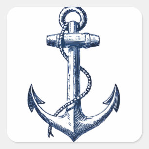 Sticker Carré Ancre bleu marine