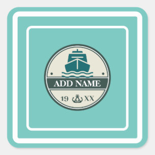 Sticker Carré Ancre Bleue Nautique Bienvenue yacht de voile Bate