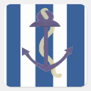 Sticker Carré Ancre bleue sur fond rayé