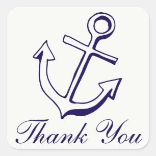 Sticker Carré Ancre de bateau bleu marine Merci Mariage nautique