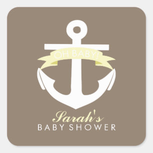 Sticker Carré Ancre jaune et Baby shower de ruban