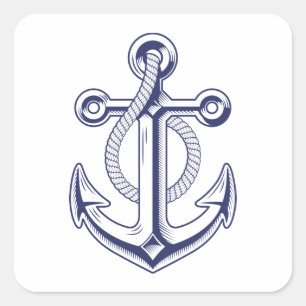 Sticker Carré Ancre Marine Océan Bleu Marine Mariage nautique