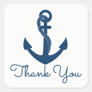 Sticker Carré Ancre Naúticale Bleu Marine Merci Mariage Plage