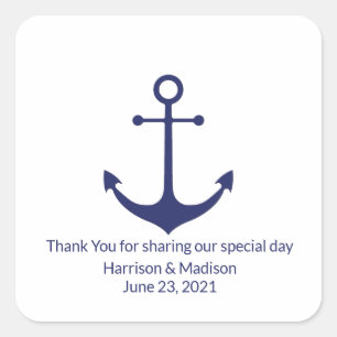 Sticker Carré ancre nautique mariage marine bleu blanc faveurs
