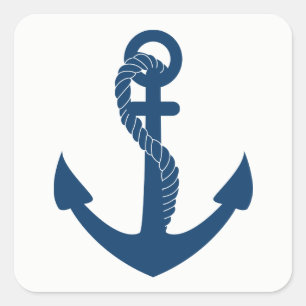 Sticker Carré Ancre nautique Marine Blue Sailor Beach Mariage
