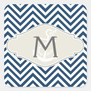 Sticker Carré Ancre nautique moderne Preppy Chevron Stripe