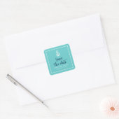 Sticker Carré Ancre Turquoise et Bleu Script Enregistrer la date (Enveloppe)