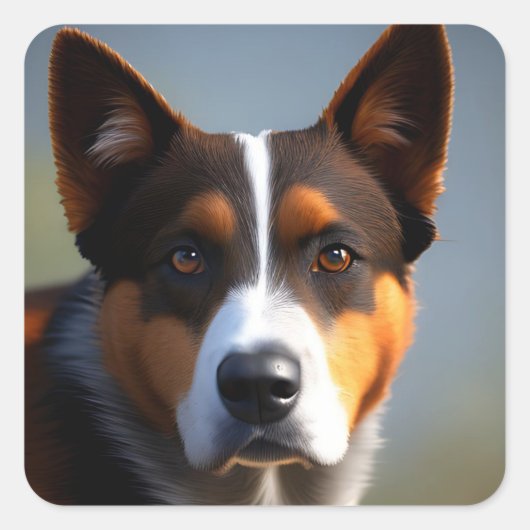 Sticker Carré Andy The Australian Blue Heeler, (Devant)