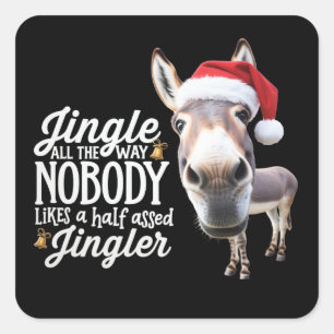 Sticker Carré Âne drôle de Noël Amoureux de la ferme Fête Animal