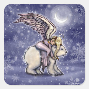Sticker Carré Ange chevauchant l'ours polaire Art de vacances de