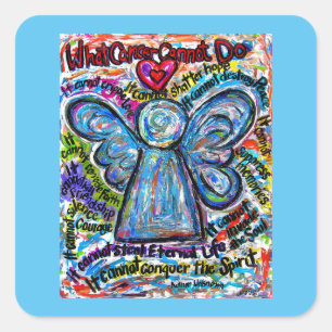 Sticker Carré Ange coloré Ce que le cancer ne peut pas faire Poè