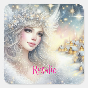 Sticker Carré Ange de neige de givre éthéré aquarelle blanche fe