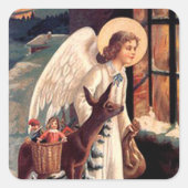 Sticker Carré Ange de Noël avec chevalet de cerf (Devant)