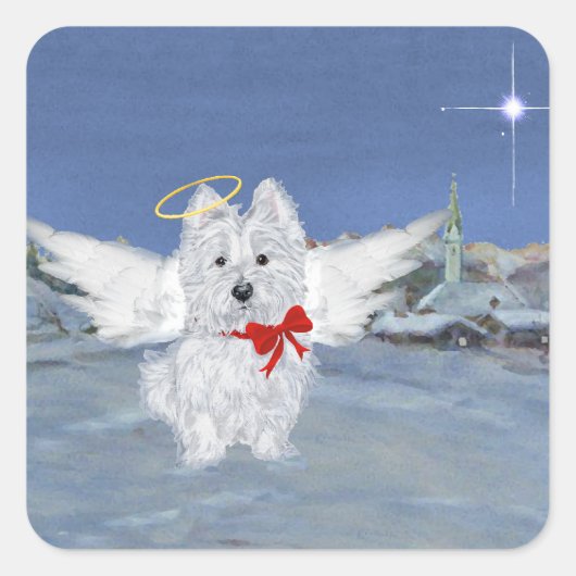Sticker Carré ange de Noël Westie (Devant)