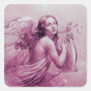 STICKER CARRÉ ANGE JOUER LYRA SUR LES NUAGES