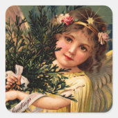 Sticker Carré Angel avec une Armful of Christmas Greenery (Devant)
