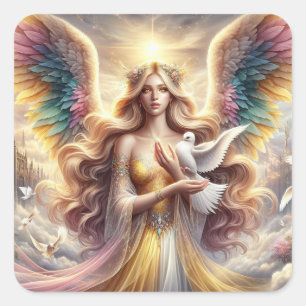 Sticker Carré Angel Holding Dove - Angel Series Collection d'art