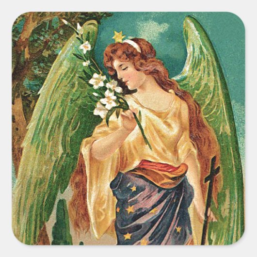 Sticker Carré Angel tenant une branche florale (Devant)