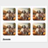 Sticker Carré Anglais Setter Puppy Automne Citrouille de plaisir (Feuille)