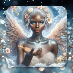 Sticker Carré Angle noir avec yeux bleus