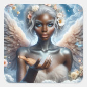 Sticker Carré Angle noir avec yeux bleus (Devant)